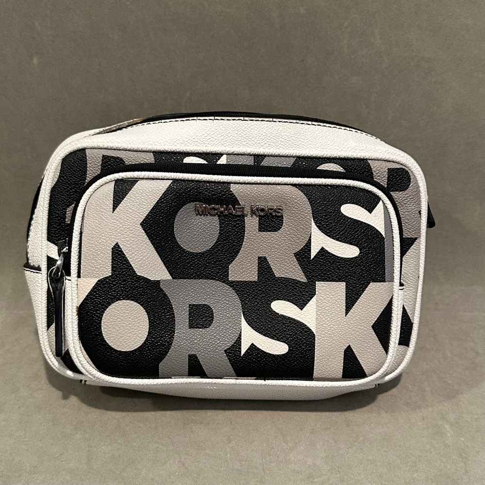 Michael Kors Cooper Graphic Logo Belt Bag Black White Grey Fanny Pack 37S1LCOY1B